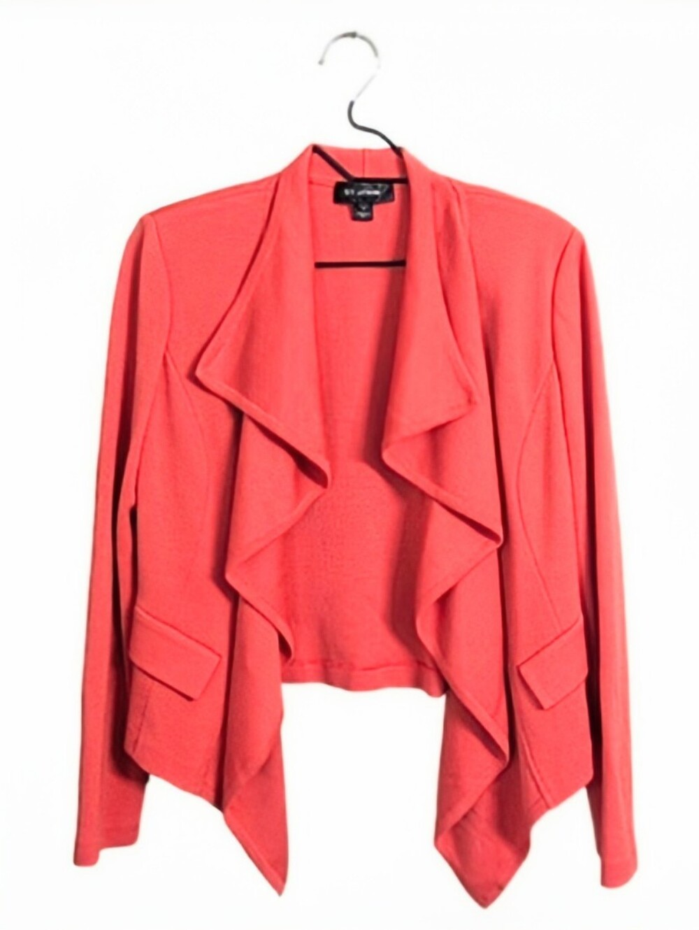 St.John Woman Coral Draped Open Front Cardigan Sweater Sz 8 Modest Quiet Luxury